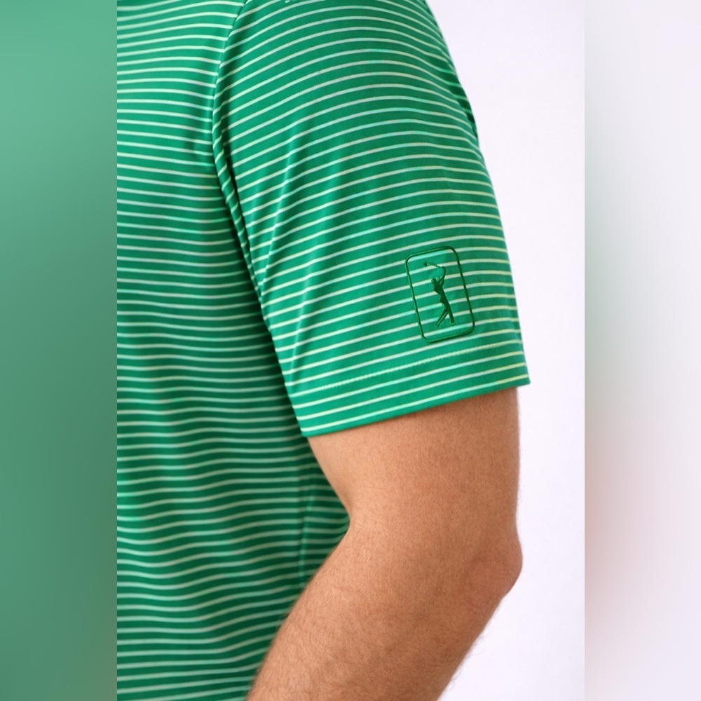 PGA TOUR Mens Green White Striped Golf Polo Shirt Short Sleeve Size Large NWT - Picture 2 of 8